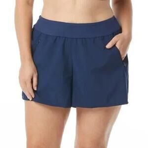 Beach House Swim Shorts Navy Blue Built In Bikini Bottoms Swimsuit Size 18W NWT